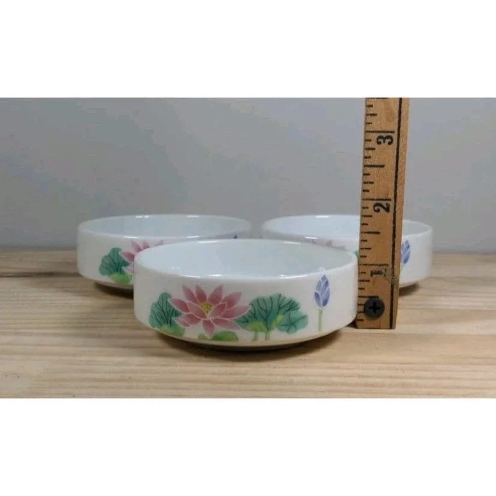 Vintage Otagiri Lotus Garden Bowls Set of 3 Japan Floral Mini Bowls 3